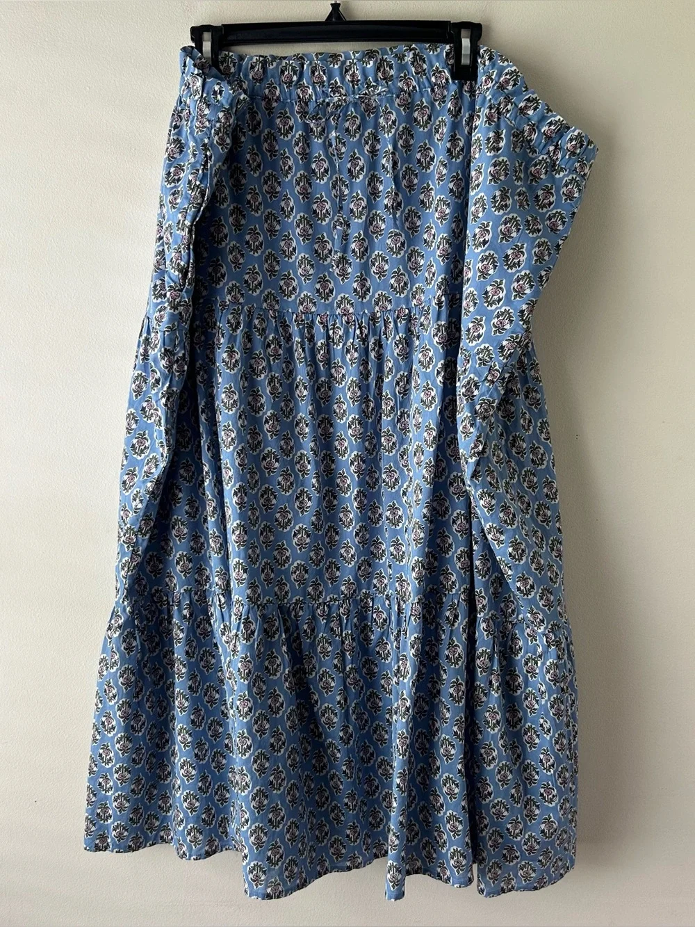 J. Crew Tiered Maxi Skirt Block Print Floral 100% Cotton Cottagecore Blue 3X - Picture 5 of 11
